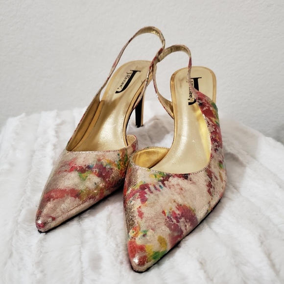 J.Renee Shoes - •J. Renee•Gold, crackle abstract floral shoes•size 9.5